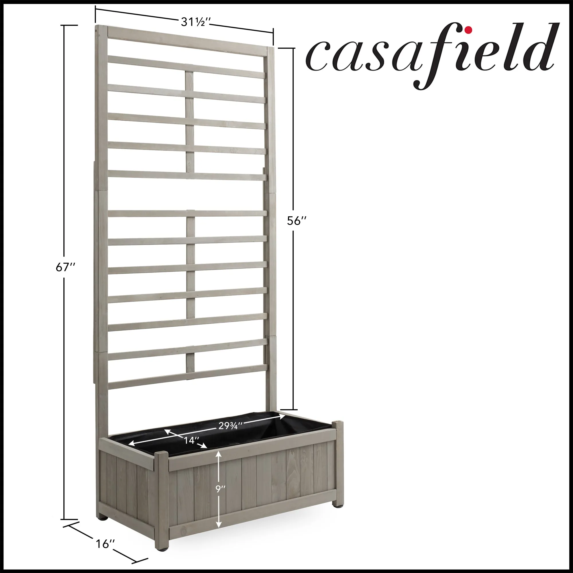 Climbing Planter Box, Wood Garden Bed with Trellis, Gray