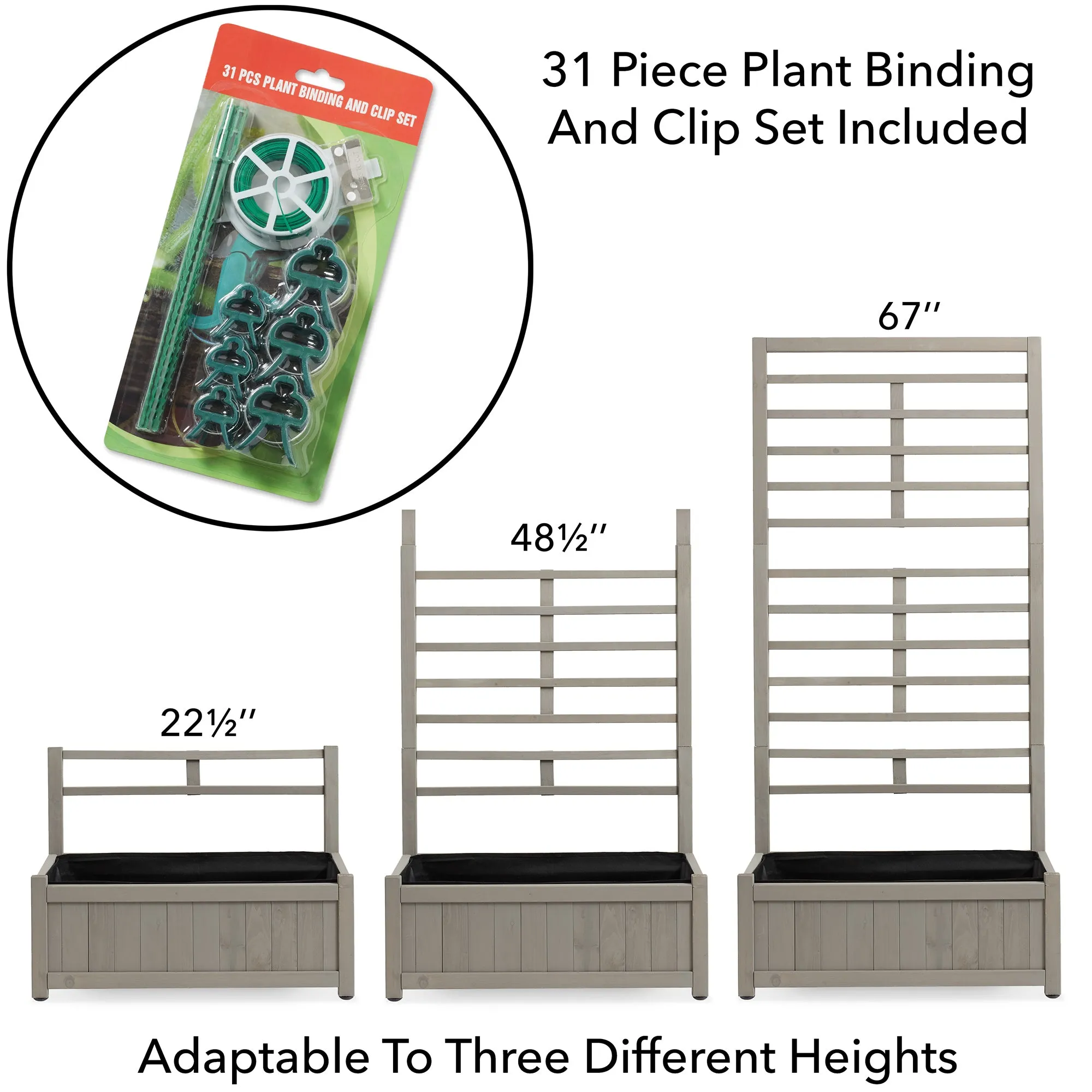 Climbing Planter Box, Wood Garden Bed with Trellis, Gray