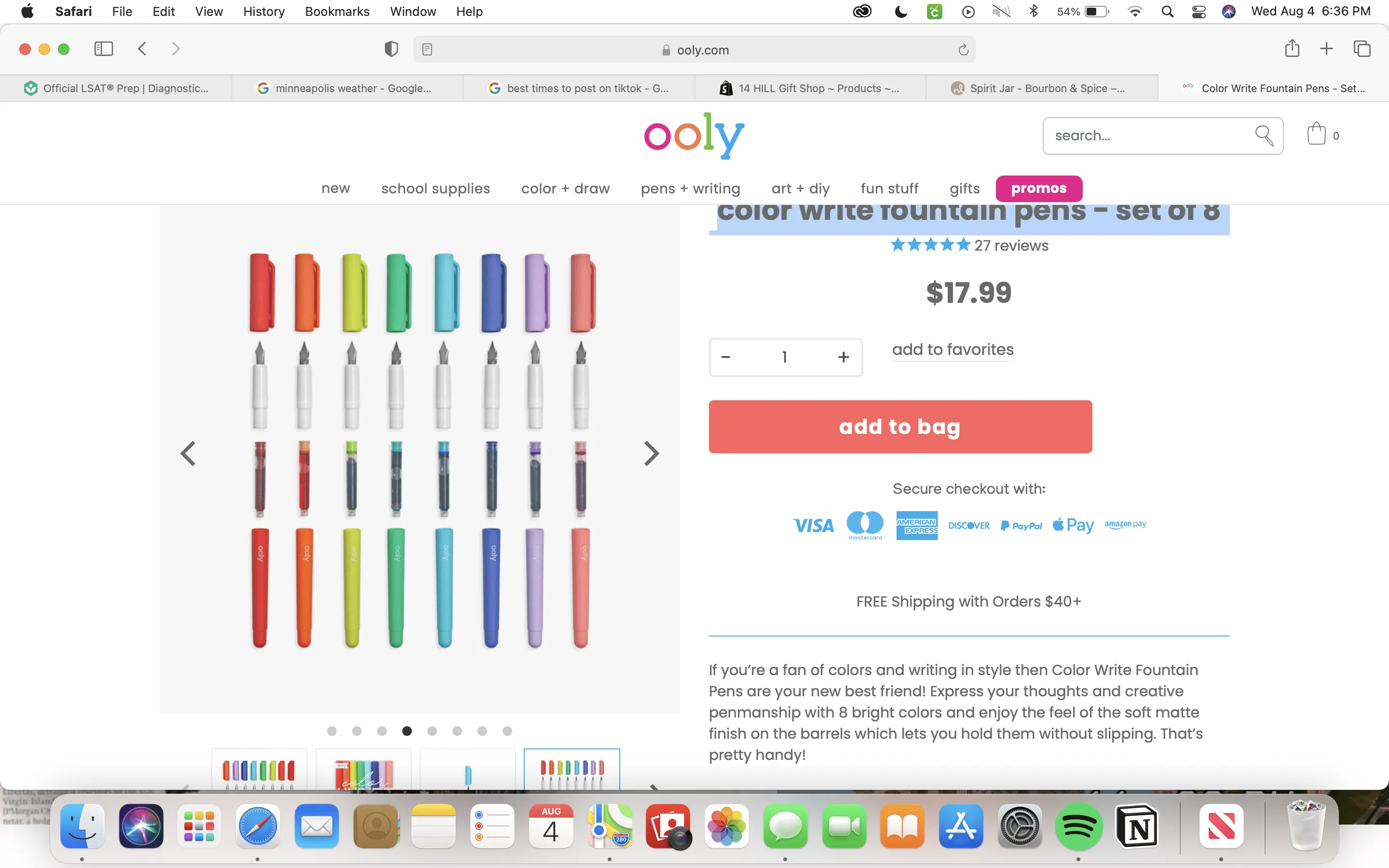 Color Write Fountain Pens - Set of 8