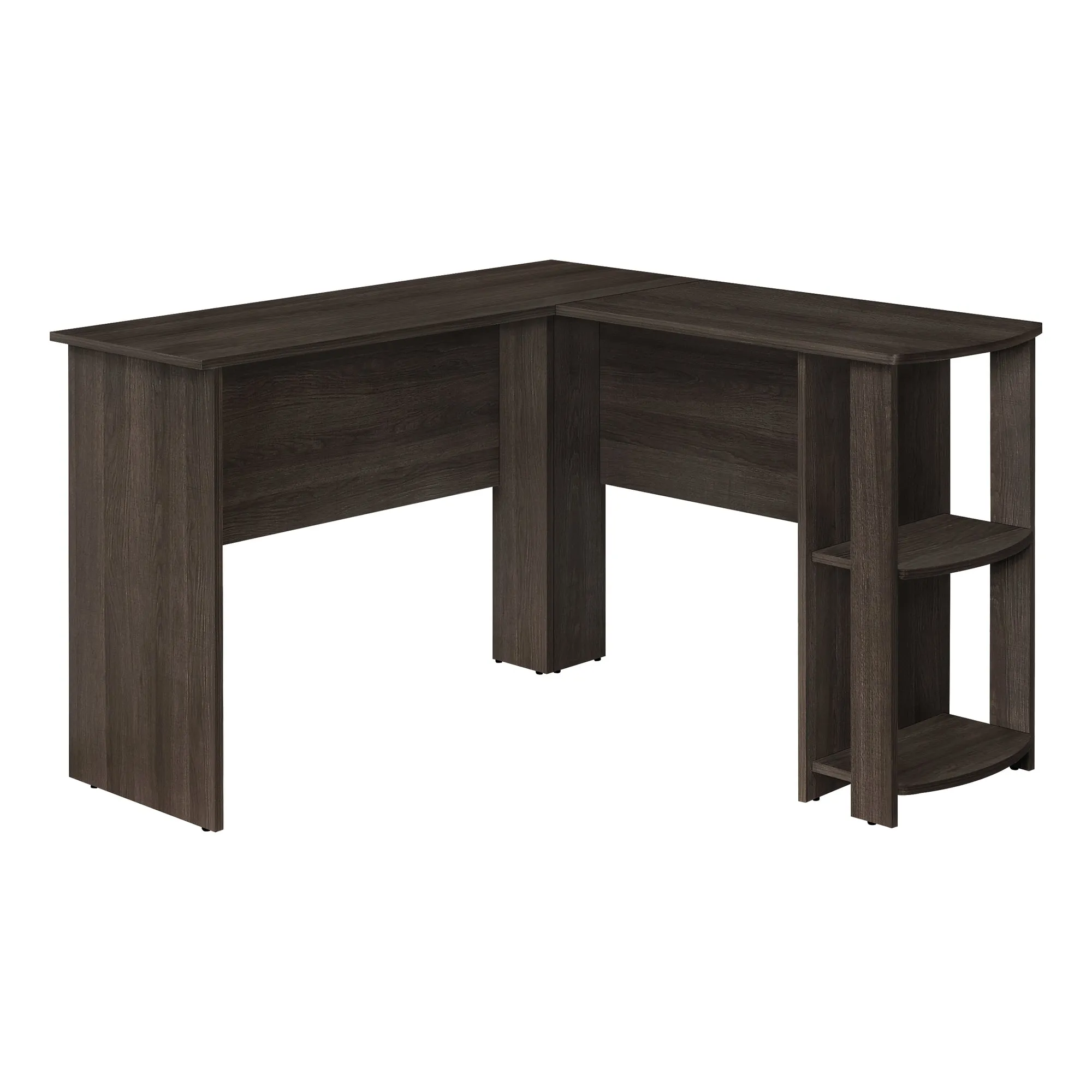 Computer Desk - Brown Oak L-Shaped Corner / 2 Shelves