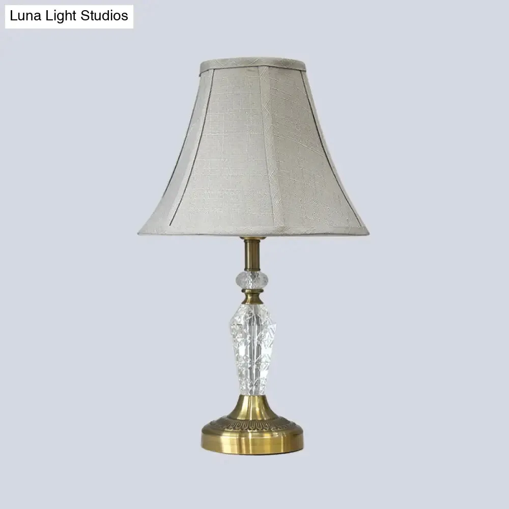 Contemporary Grey Nightstand Lamp with Bell Crystal Panel and Task Lighting