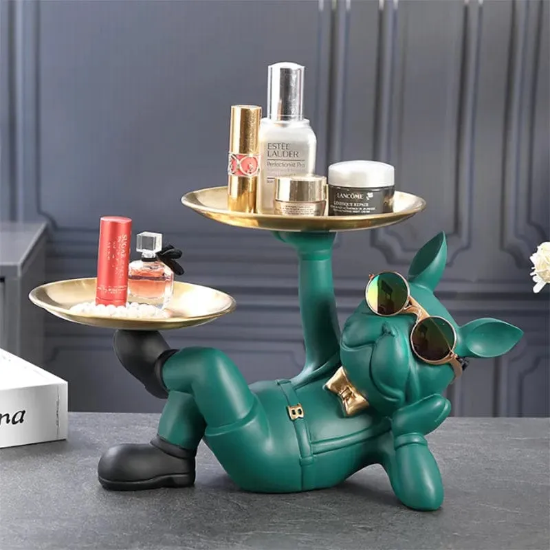 Cool Bulldog Animal Figurine: A Stylish Dog Statue Sculpture with sunglasses and trays for Living, Study, and Bedroom Home Decor