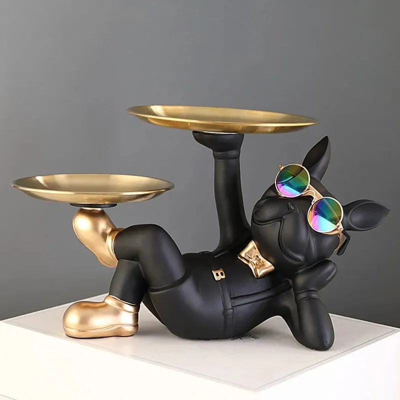 Cool Bulldog Animal Figurine: A Stylish Dog Statue Sculpture with sunglasses and trays for Living, Study, and Bedroom Home Decor