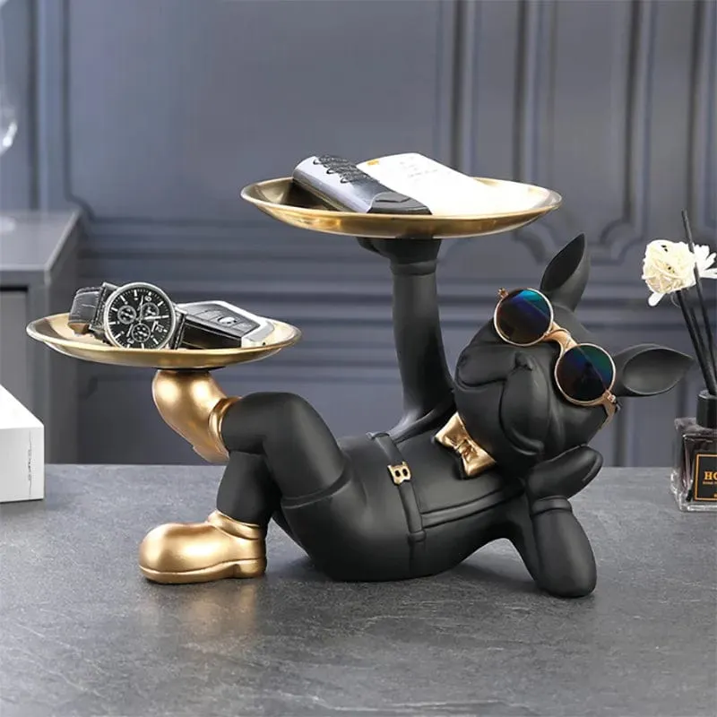 Cool Bulldog Animal Figurine: A Stylish Dog Statue Sculpture with sunglasses and trays for Living, Study, and Bedroom Home Decor