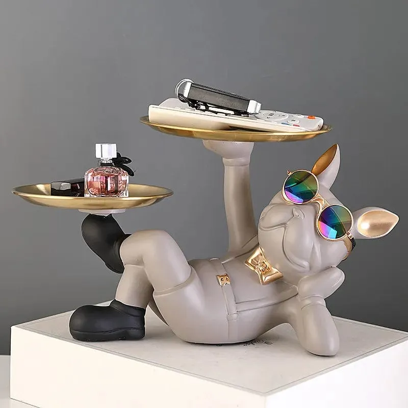 Cool Bulldog Animal Figurine: A Stylish Dog Statue Sculpture with sunglasses and trays for Living, Study, and Bedroom Home Decor