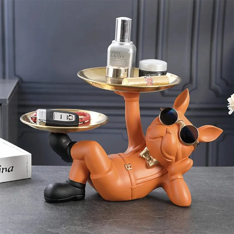 Cool Bulldog Animal Figurine: A Stylish Dog Statue Sculpture with sunglasses and trays for Living, Study, and Bedroom Home Decor