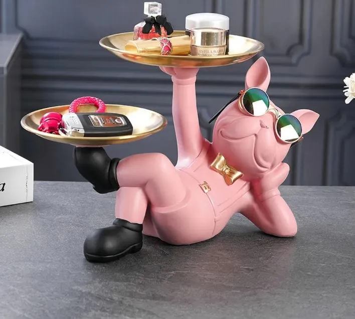 Cool Bulldog Animal Figurine: A Stylish Dog Statue Sculpture with sunglasses and trays for Living, Study, and Bedroom Home Decor