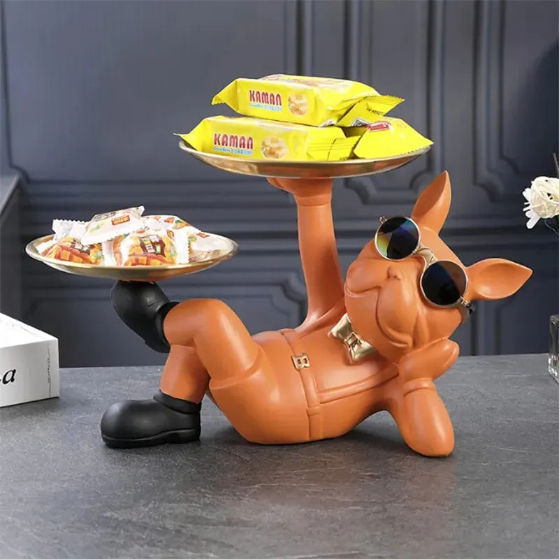 Cool Bulldog Animal Figurine: A Stylish Dog Statue Sculpture with sunglasses and trays for Living, Study, and Bedroom Home Decor