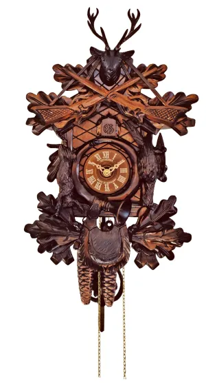 Cuckoo Clock - 1-Day Hunter with Stag, Rifles & Animals - Schneider