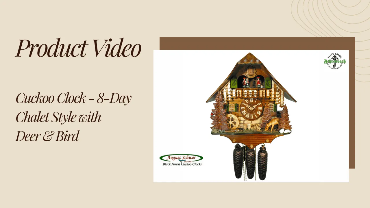 Cuckoo Clock - 8-Day Chalet Style with Deer & Bird - August Schwer