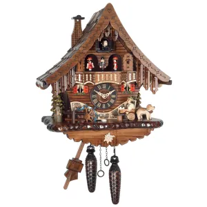 Cuckoo Clock - Quartz Chalet with Dog & Moving Beer Drinker - Engstler