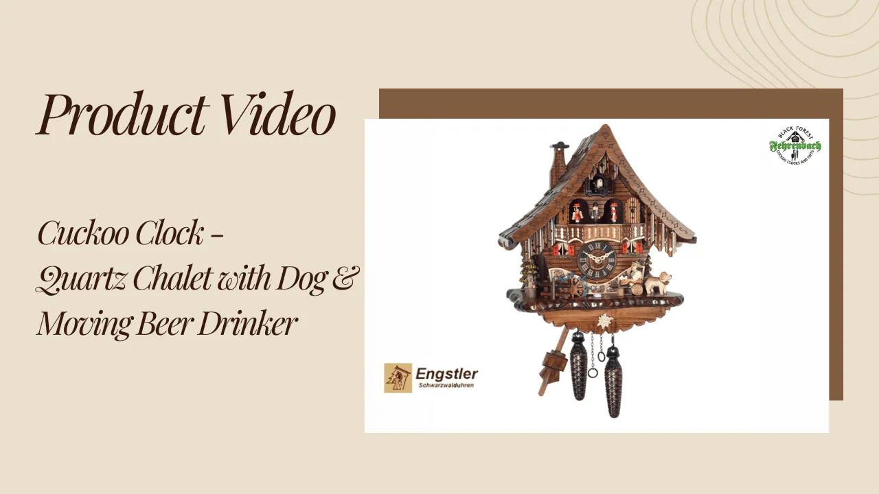 Cuckoo Clock - Quartz Chalet with Dog & Moving Beer Drinker - Engstler