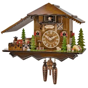 Cuckoo Clock - Quartz Chalet with Moving Train and Sheep - Engstler