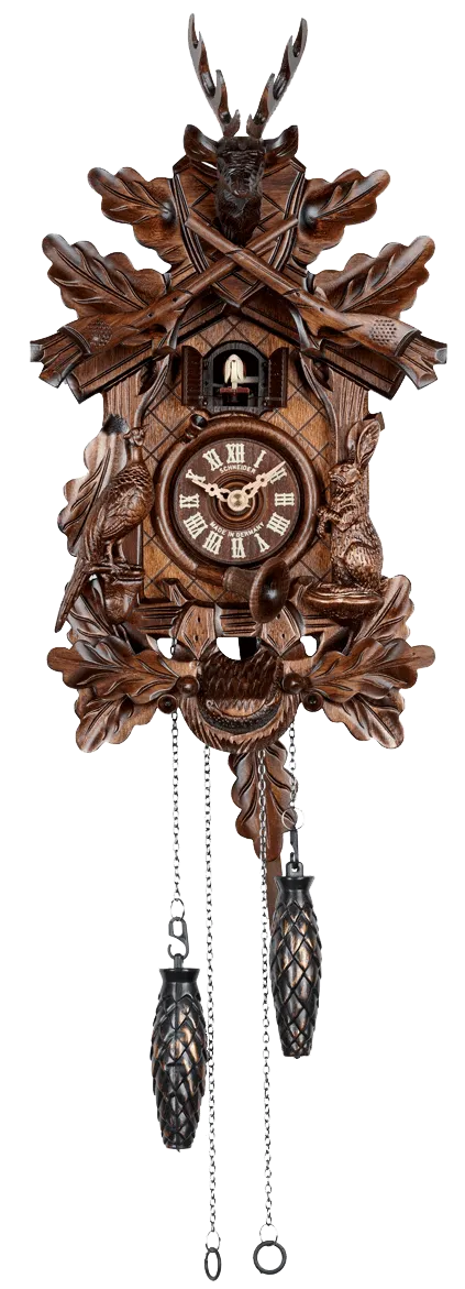 Cuckoo Clock - Quartz Hunter with Deer, Rabbit & Pheasant - Schneider