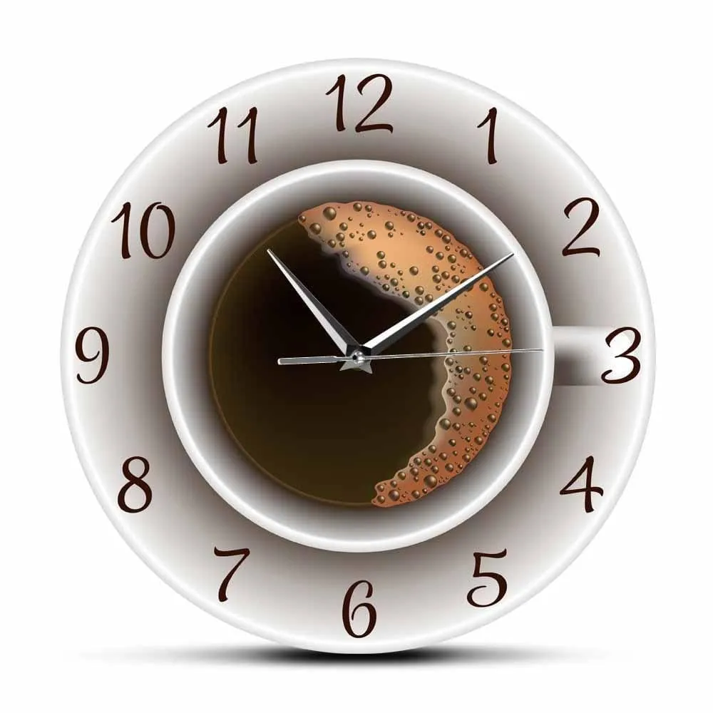 Cup of Coffee with Foam Decorative Silent Wall Clock Kitchen Decor Coffee Shop