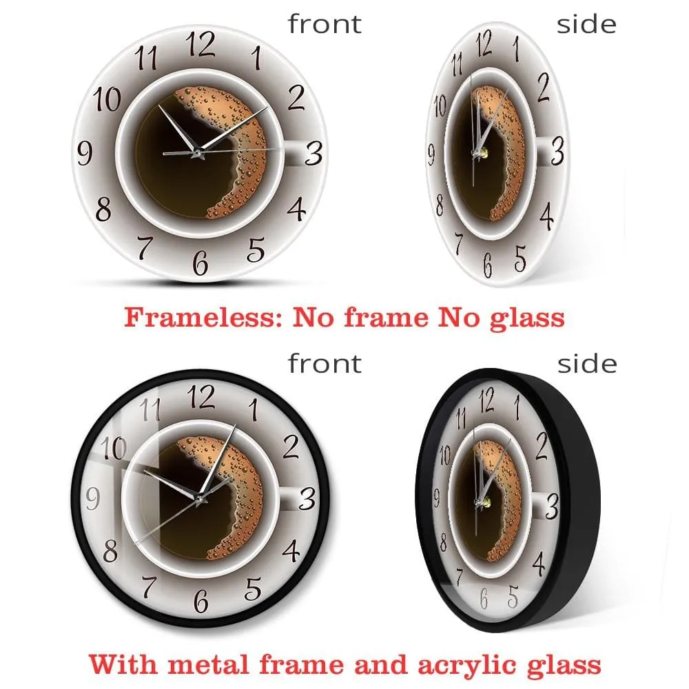 Cup of Coffee with Foam Decorative Silent Wall Clock Kitchen Decor Coffee Shop