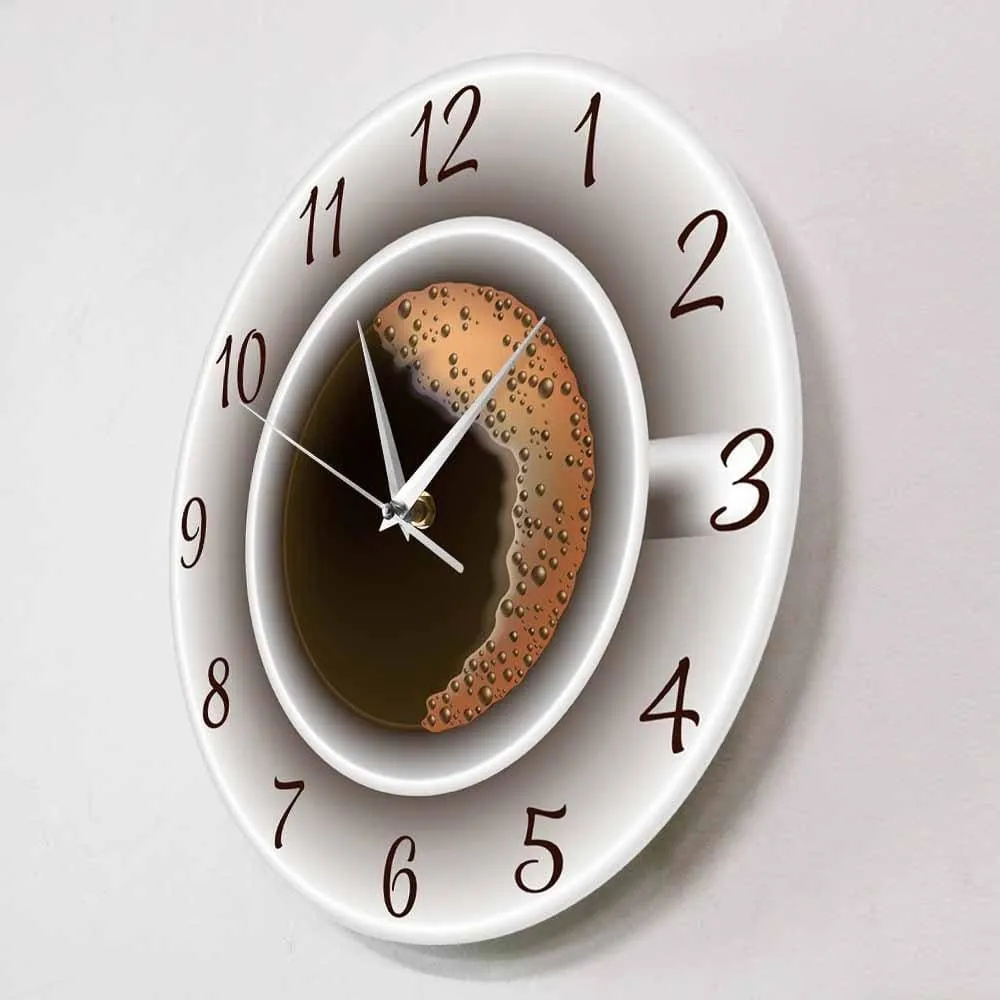 Cup of Coffee with Foam Decorative Silent Wall Clock Kitchen Decor Coffee Shop