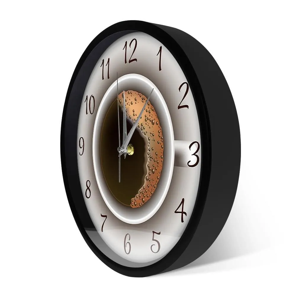 Cup of Coffee with Foam Decorative Silent Wall Clock Kitchen Decor Coffee Shop