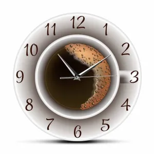 Cup of Coffee with Foam Decorative Silent Wall Clock Kitchen Decor Coffee Shop