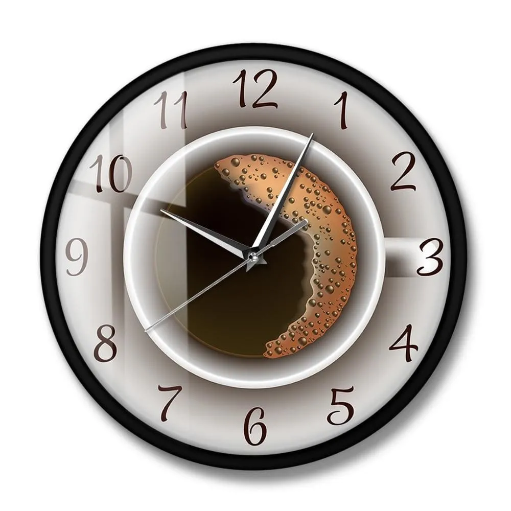 Cup of Coffee with Foam Decorative Silent Wall Clock Kitchen Decor Coffee Shop