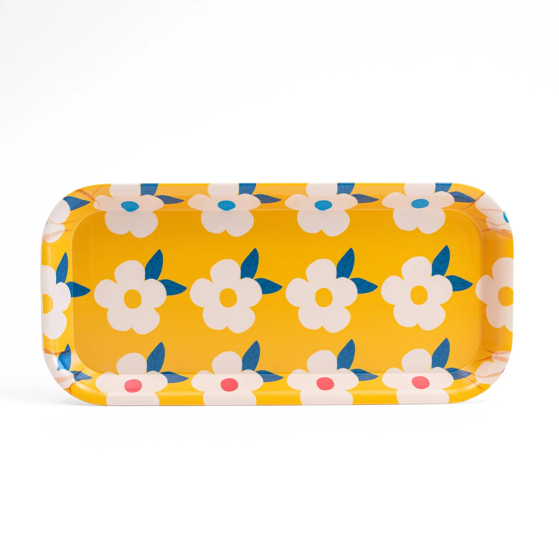 Cute Tray Retro Floral Honey Yellow Print - Enamelhappy
