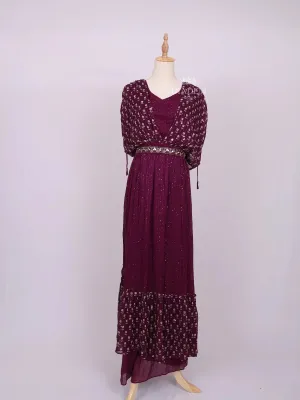 Dark Purple Plazzo Suit Adorned with Sequins and Mirror work with Waist Belt