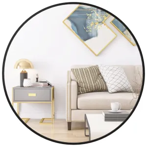 DECO HUB 20 inch Modern Design Black Metal Round Mirror for Bathroom, Wall Mounted/Decor, Vanity, Living Room, Bedroom, Framed.