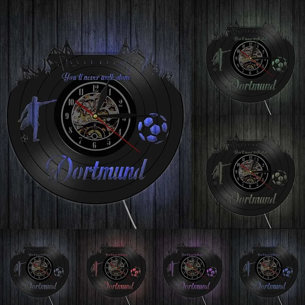 Dortmund City Skyline Led Vinyl Record Wall Clock German States Football Stadium