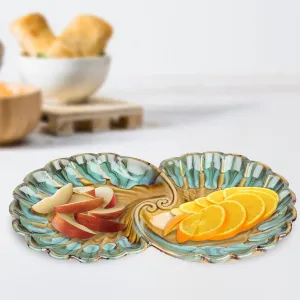 Ekhasa Ceramic Serving Tray for Snacks | Fancy Platters for Appetizer Serveware | Tea Snacks, Desserts, Dry Fruits, Salad, Starter Plates for Dining | Designer Shell Shape Tray Set (Multi Colour)