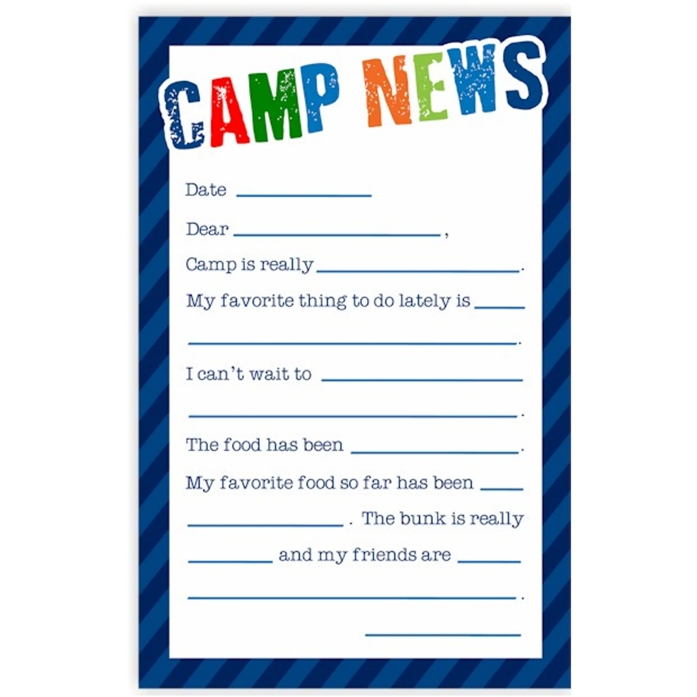 Fill-In Camp Stationery - Camp News Blue