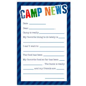 Fill-In Camp Stationery - Camp News Blue