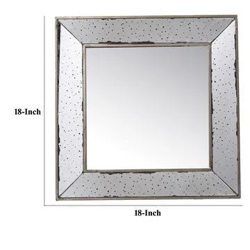 Filo 18 Inch Square Wall Accent Mirror, Raised Tray Edges, Mirrored Frame By Casagear Home