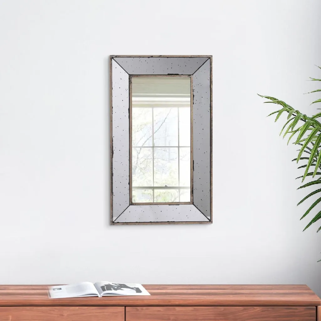 Filo 24 Inch Wall Mirror, Raised Tray Edges, Mirrored Rectangular Frame By Casagear Home