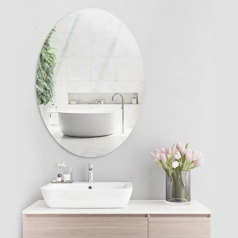 GAKSON Oval Shape Adhesive Mirror Sticker for Wall on Tiles Bathroom Bedroom Living Room Basin Mirror Bathroom Mirror Stickers Unbreakable Plastic Home Wall Mirror 20 * 30 (1, 30X20)