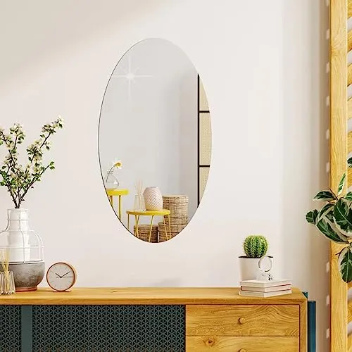 GAKSON Oval Shape Adhesive Mirror Sticker for Wall on Tiles Bathroom Bedroom Living Room Basin Mirror Bathroom Mirror Stickers Unbreakable Plastic Home Wall Mirror 20 * 30 (1, 30X20)