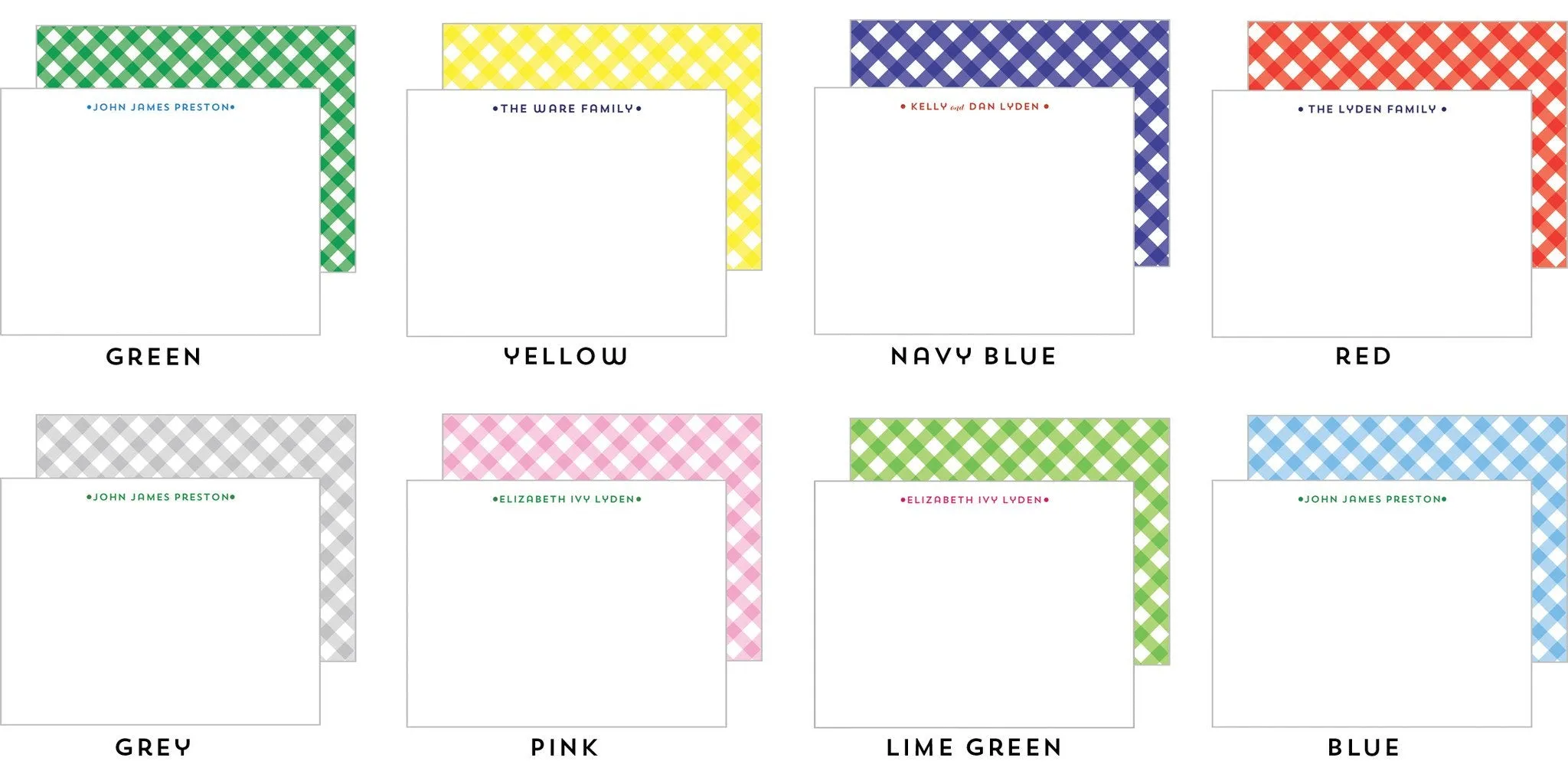 Gingham Personalized Flat Notecards - More Color Options Wholesale