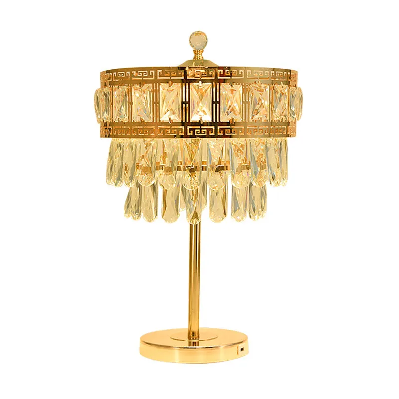 Gold Crystal Drop LED Table Light - Elegant Countryside Style for Bedroom