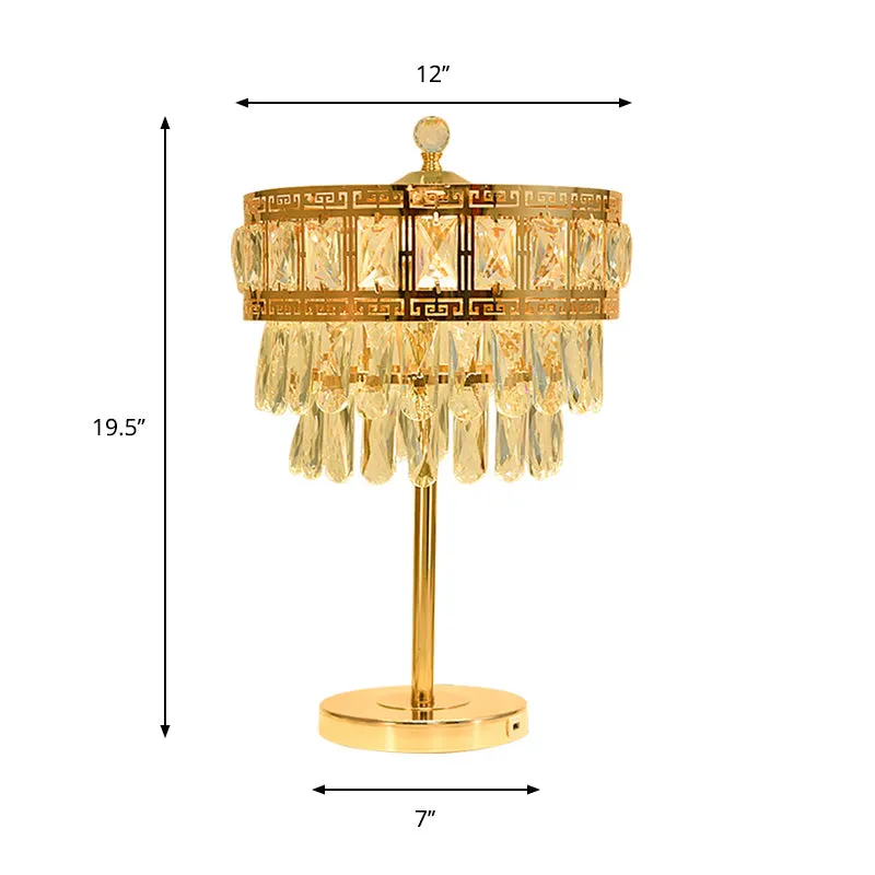 Gold Crystal Drop LED Table Light - Elegant Countryside Style for Bedroom
