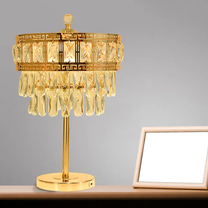 Gold Crystal Drop LED Table Light - Elegant Countryside Style for Bedroom