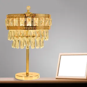 Gold Crystal Drop LED Table Light - Elegant Countryside Style for Bedroom