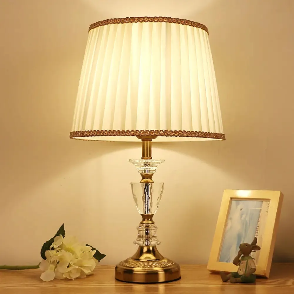 Gold Nightlight for Bedroom - Elegant Urn-Shaped Crystal Base, Simple Bulb Table Lamp
