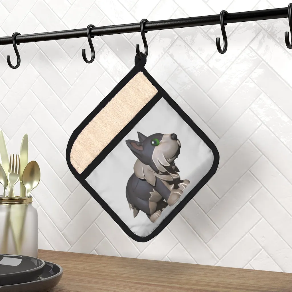 Grey Dog Pot Holder with Pocket