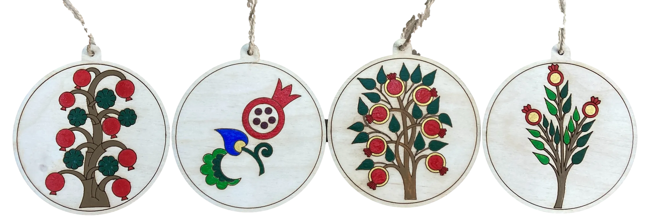Hand-Painted Wooden Ornaments "Pomegranate Series"