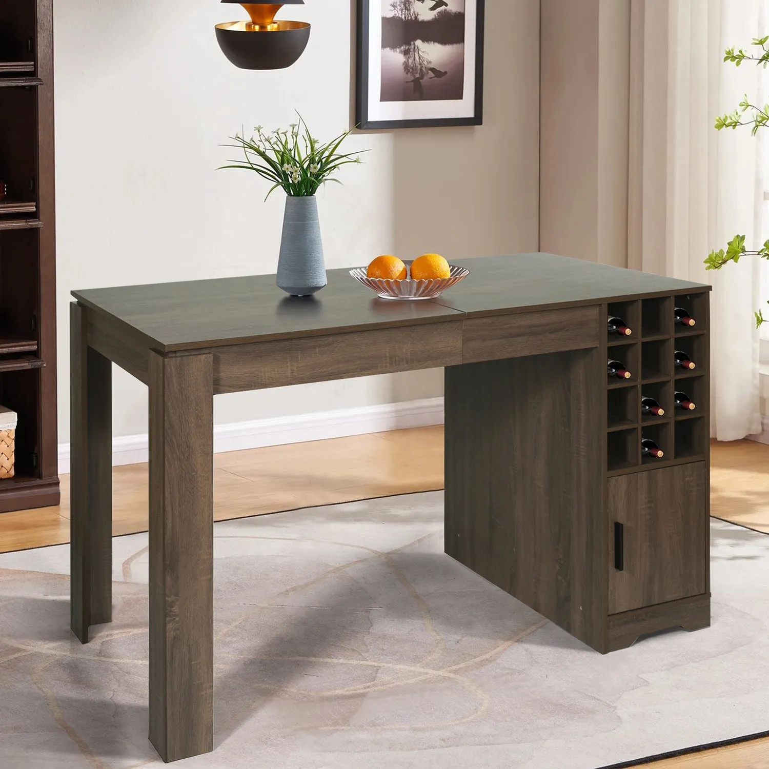 Kitchen Bar Table with Storage Shelves For Kitchen,Dining Room-HomyCasa