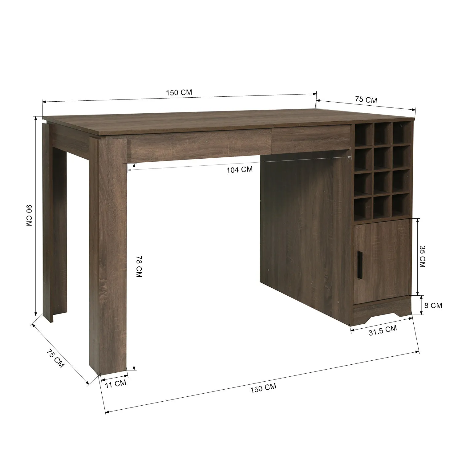 Kitchen Bar Table with Storage Shelves For Kitchen,Dining Room-HomyCasa