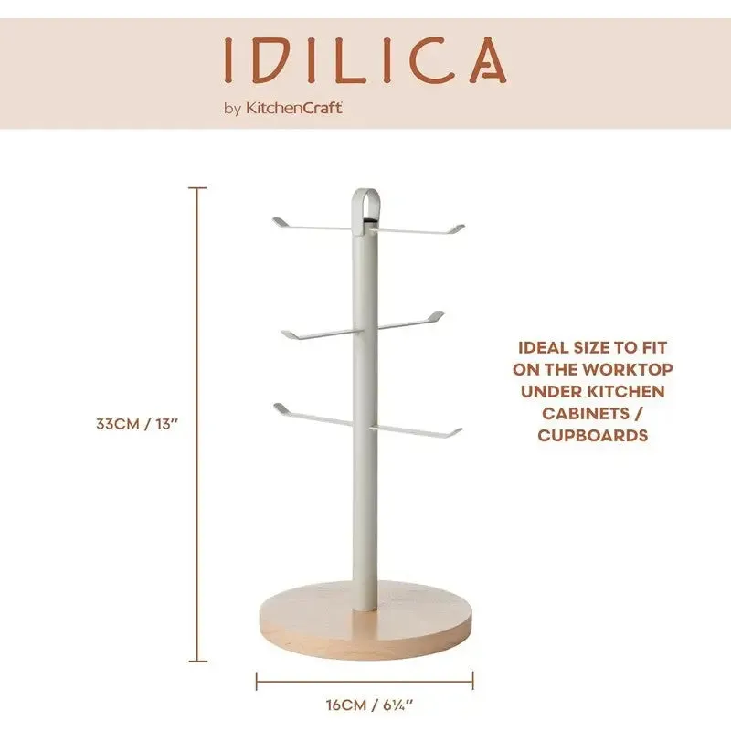 KitchenCraft Idilica Metal Mug Tree with Beechwood Base - 6 Hook