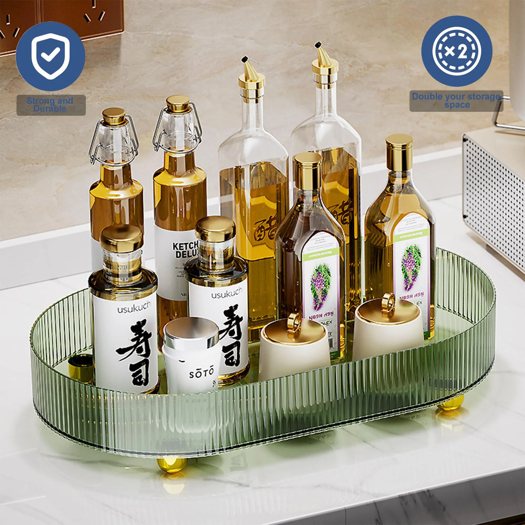 Kuber Industries Pack of 5 Multipurpose Decorative Tray | Makeup Organiser, Bathroom Vanity Tray, Dresser Tray, Kitchen Countertop Organiser Tray | Anti Slip and Decorative | YM.6403 | Dark Green