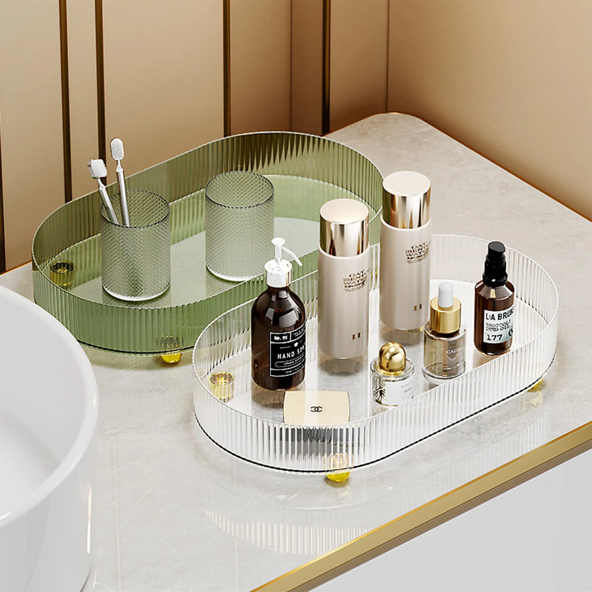Kuber Industries Pack of 5 Multipurpose Decorative Tray | Makeup Organiser, Bathroom Vanity Tray, Dresser Tray, Kitchen Countertop Organiser Tray | Anti Slip and Decorative | YM.6403 | Dark Green