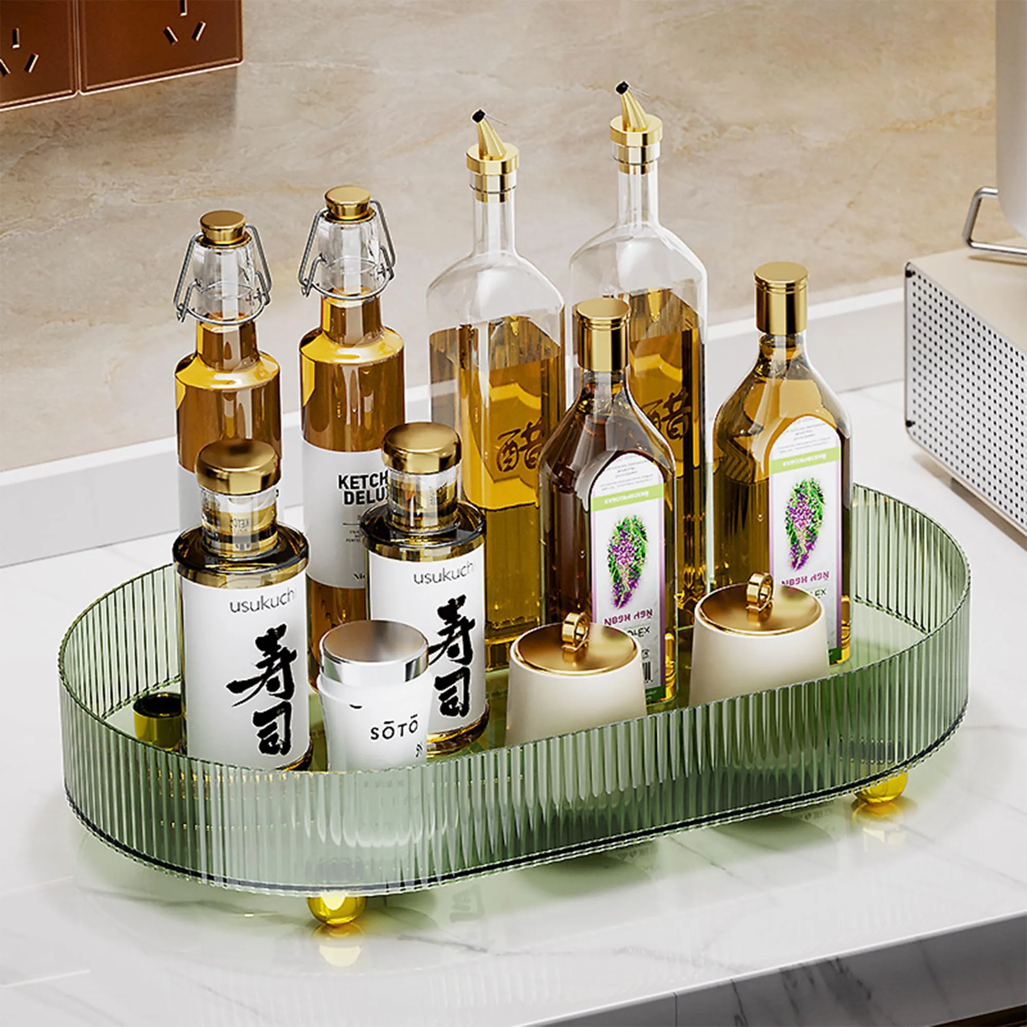 Kuber Industries Pack of 5 Multipurpose Decorative Tray | Makeup Organiser, Bathroom Vanity Tray, Dresser Tray, Kitchen Countertop Organiser Tray | Anti Slip and Decorative | YM.6403 | Dark Green