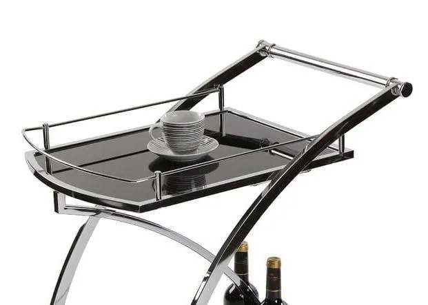 Luxurious Bar Cart Trolley in Nickle Tone with Black Glass